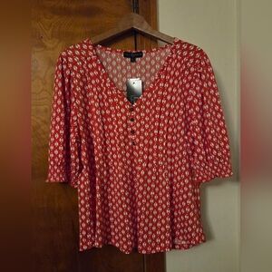 Fred David Red and White Patterned Blouse